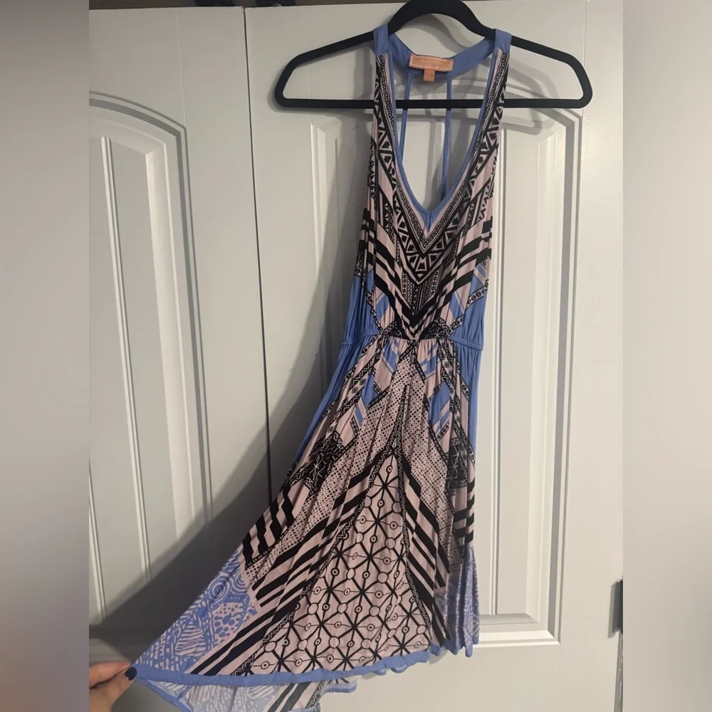 PEACH PUFF BLUE PATTERNED TANK DRESS SIZE LARGE - Picture 2 of 6
